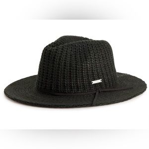 NWT- Women’s Nine West Ribbed Knit Packable Panama Hat in black (OS)